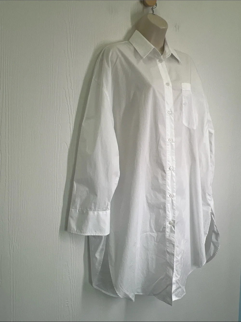 Zara - White Button Down Long Sleeve Collared Blouse Oversized Size M - L